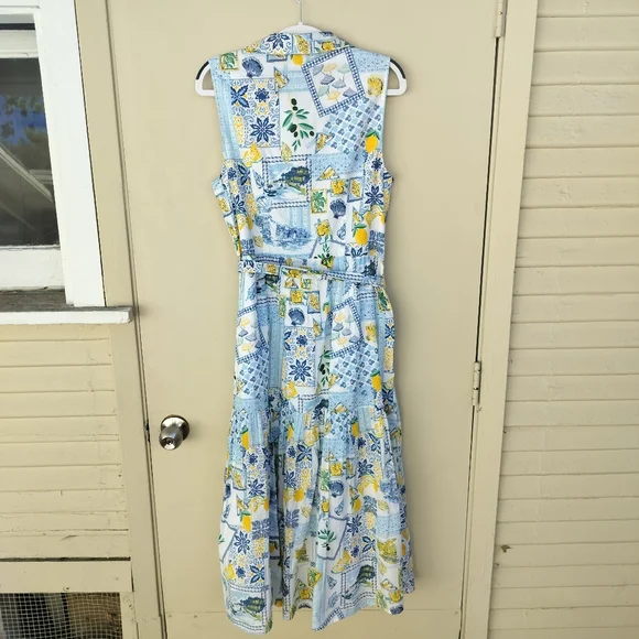 J. Crew Lemon Floral Beach Print Sleeveless Midi‎ Shirt Dress 100% Cotton - Picture 7 of 8